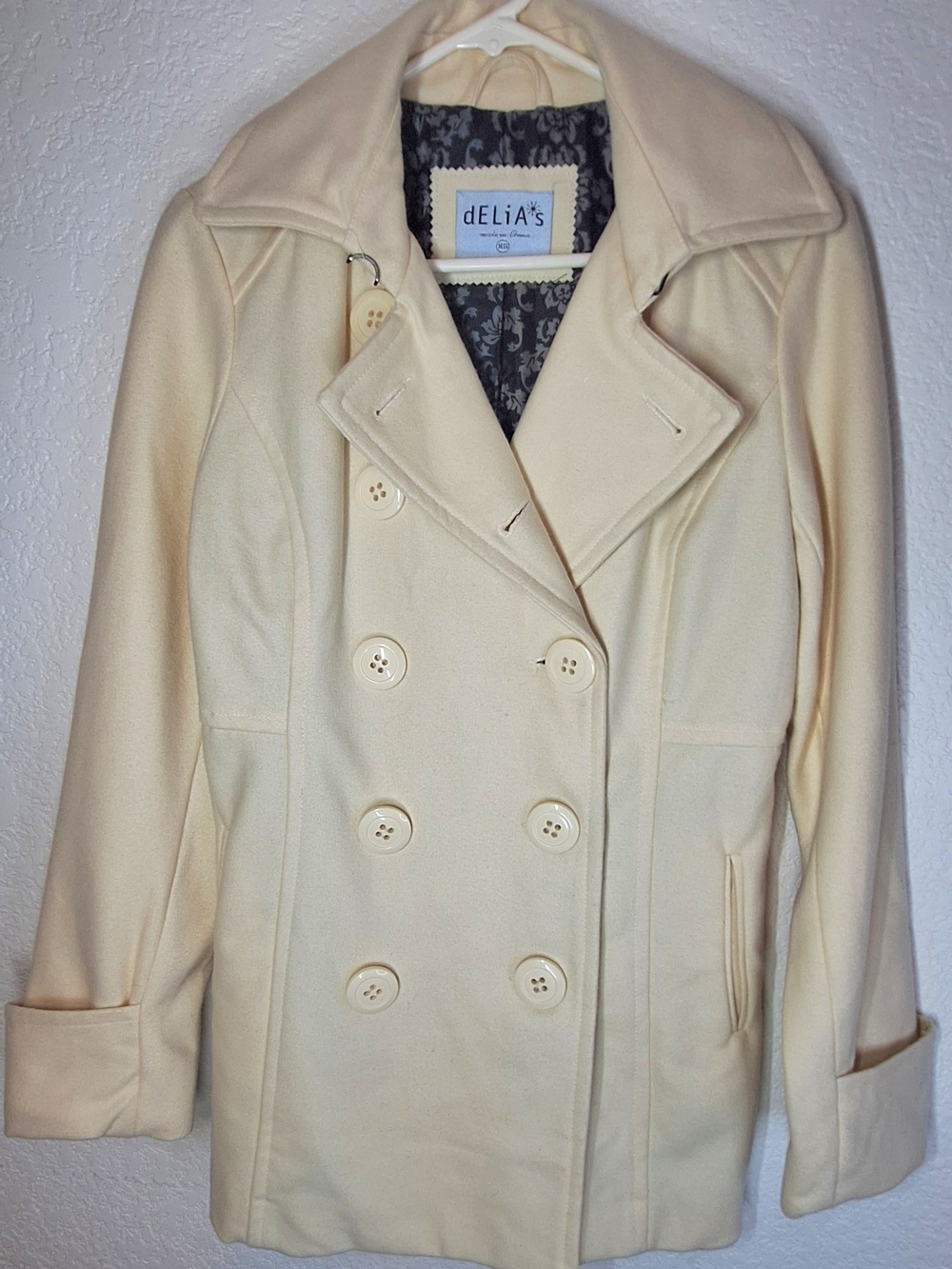 dELiA*s Cream Double Breasted Peacoat Jacket - NWOT Size XS